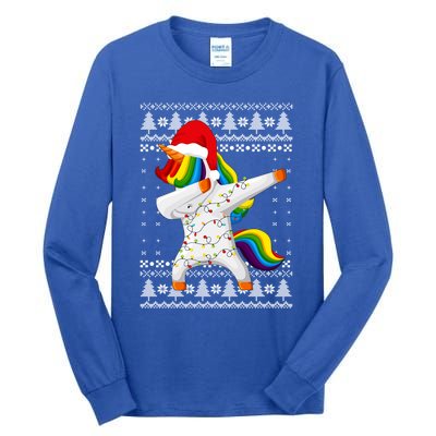 Ugly Xmas Sweater Unicorn Dabbing Dab Dance Christmas Lights Gift Tall Long Sleeve T-Shirt