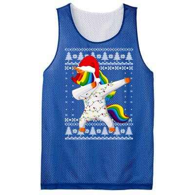 Ugly Xmas Sweater Unicorn Dabbing Dab Dance Christmas Lights Gift Mesh Reversible Basketball Jersey Tank