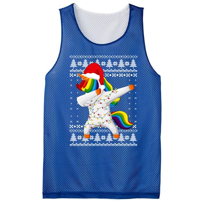 Ugly Xmas Sweater Unicorn Dabbing Dab Dance Christmas Lights Gift Mesh Reversible Basketball Jersey Tank