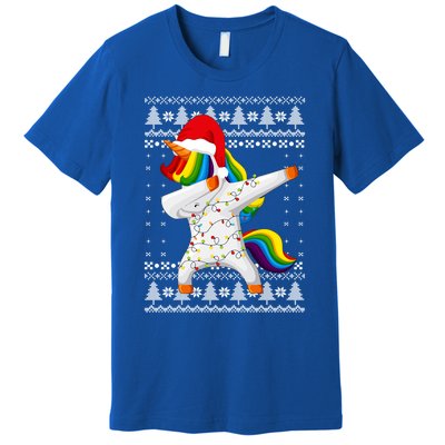 Ugly Xmas Sweater Unicorn Dabbing Dab Dance Christmas Lights Gift Premium T-Shirt