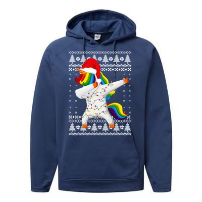 Ugly Xmas Sweater Unicorn Dabbing Dab Dance Christmas Lights Gift Performance Fleece Hoodie