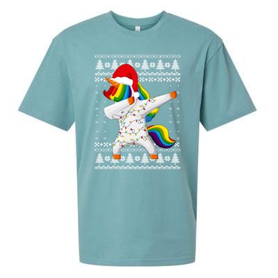 Ugly Xmas Sweater Unicorn Dabbing Dab Dance Christmas Lights Gift Sueded Cloud Jersey T-Shirt