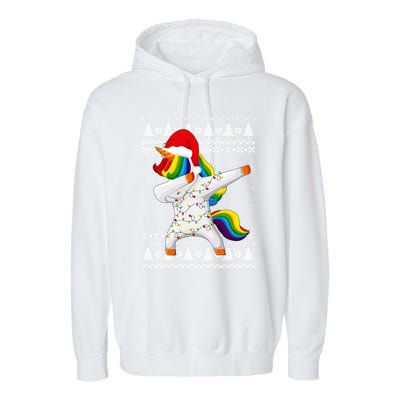 Ugly Xmas Sweater Unicorn Dabbing Dab Dance Christmas Lights Gift Garment-Dyed Fleece Hoodie