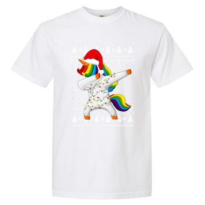 Ugly Xmas Sweater Unicorn Dabbing Dab Dance Christmas Lights Gift Garment-Dyed Heavyweight T-Shirt