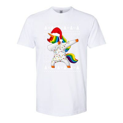 Ugly Xmas Sweater Unicorn Dabbing Dab Dance Christmas Lights Gift Softstyle CVC T-Shirt