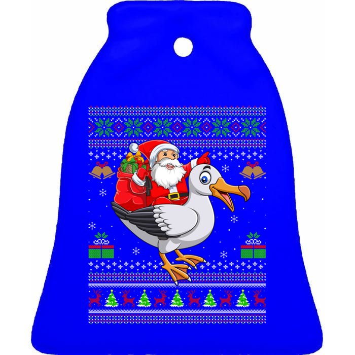 Ugly Xmas Santa Riding Albatross Bird Christmas Gift Ceramic Bell Ornament