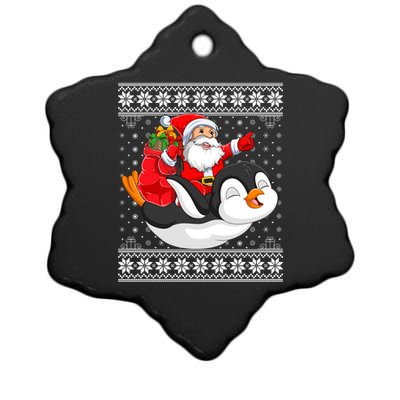 Ugly Xmas Sweater Style Santa Riding Penguin Christmas Gift Ceramic Star Ornament