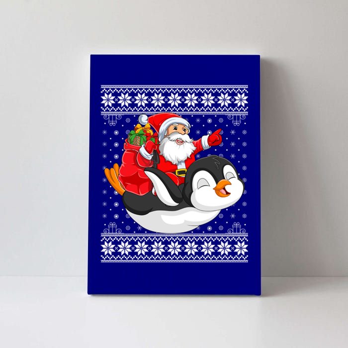 Ugly Xmas Sweater Style Santa Riding Penguin Christmas Gift Canvas