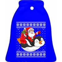 Ugly Xmas Sweater Style Santa Riding Penguin Christmas Gift Ceramic Bell Ornament