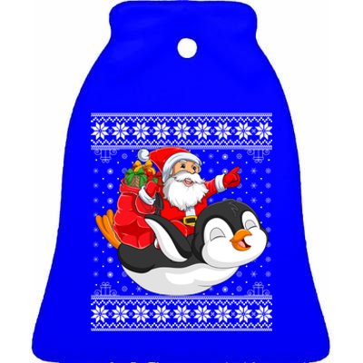 Ugly Xmas Sweater Style Santa Riding Penguin Christmas Gift Ceramic Bell Ornament