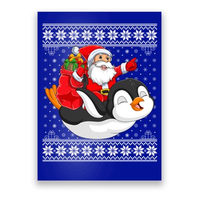 Ugly Xmas Sweater Style Santa Riding Penguin Christmas Gift Poster