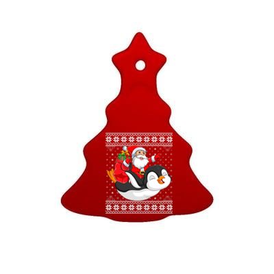 Ugly Xmas Sweater Style Santa Riding Penguin Christmas Gift Ceramic Tree Ornament