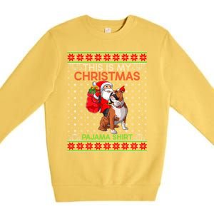 Ugly Xmas Sweater Santa Riding English Bulldog Christmas Gift Premium Crewneck Sweatshirt