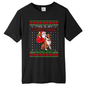 Ugly Xmas Sweater Santa Riding English Bulldog Christmas Gift Tall Fusion ChromaSoft Performance T-Shirt