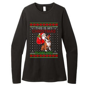 Ugly Xmas Sweater Santa Riding English Bulldog Christmas Gift Womens CVC Long Sleeve Shirt