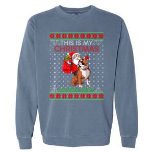 Ugly Xmas Sweater Santa Riding English Bulldog Christmas Gift Garment-Dyed Sweatshirt