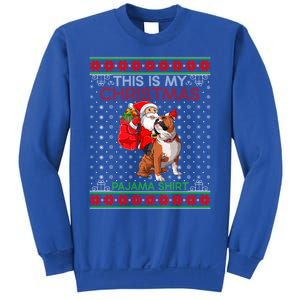 Ugly Xmas Sweater Santa Riding English Bulldog Christmas Gift Sweatshirt