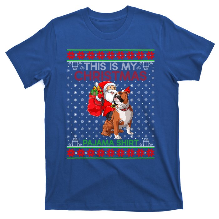 Ugly Xmas Sweater Santa Riding English Bulldog Christmas Gift T-Shirt