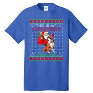 Ugly Xmas Sweater Santa Riding English Bulldog Christmas Gift Tall T-Shirt