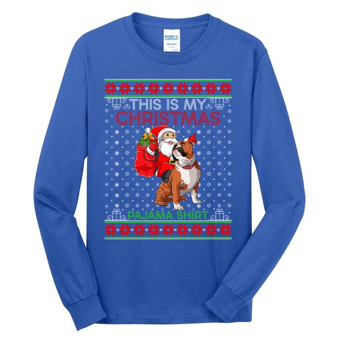 Ugly Xmas Sweater Santa Riding English Bulldog Christmas Gift Tall Long Sleeve T-Shirt