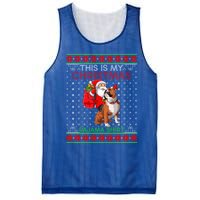 Ugly Xmas Sweater Santa Riding English Bulldog Christmas Gift Mesh Reversible Basketball Jersey Tank