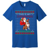 Ugly Xmas Sweater Santa Riding English Bulldog Christmas Gift Premium T-Shirt