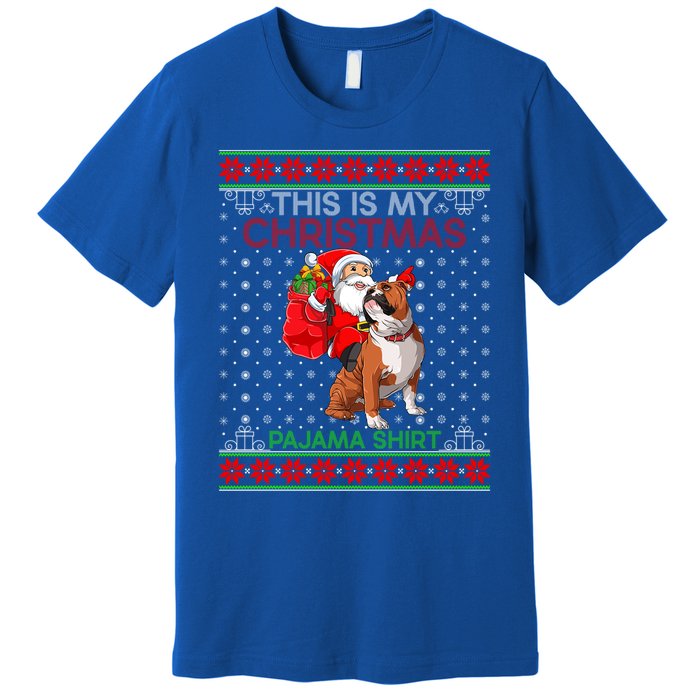 Ugly Xmas Sweater Santa Riding English Bulldog Christmas Gift Premium T-Shirt