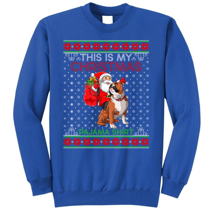 Ugly Xmas Sweater Santa Riding English Bulldog Christmas Gift Tall Sweatshirt