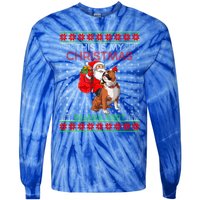 Ugly Xmas Sweater Santa Riding English Bulldog Christmas Gift Tie-Dye Long Sleeve Shirt