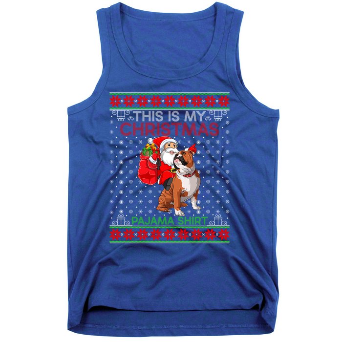 Ugly Xmas Sweater Santa Riding English Bulldog Christmas Gift Tank Top