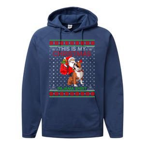 Ugly Xmas Sweater Santa Riding English Bulldog Christmas Gift Performance Fleece Hoodie