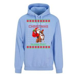 Ugly Xmas Sweater Santa Riding English Bulldog Christmas Gift Unisex Surf Hoodie