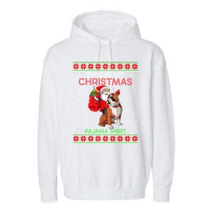 Ugly Xmas Sweater Santa Riding English Bulldog Christmas Gift Garment-Dyed Fleece Hoodie