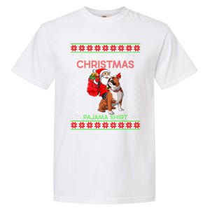 Ugly Xmas Sweater Santa Riding English Bulldog Christmas Gift Garment-Dyed Heavyweight T-Shirt