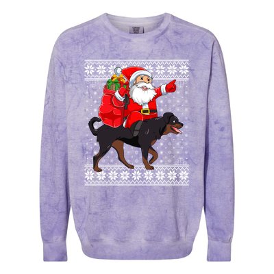 Ugly Xmas Sweater Santa Riding Rottweiler Dog Christmas Gift Colorblast Crewneck Sweatshirt