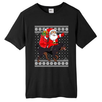 Ugly Xmas Sweater Santa Riding Rottweiler Dog Christmas Gift Tall Fusion ChromaSoft Performance T-Shirt