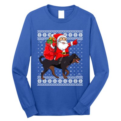 Ugly Xmas Sweater Santa Riding Rottweiler Dog Christmas Gift Long Sleeve Shirt