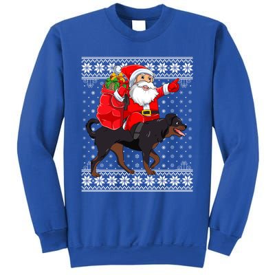 Ugly Xmas Sweater Santa Riding Rottweiler Dog Christmas Gift Sweatshirt