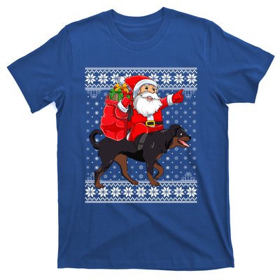 Ugly Xmas Sweater Santa Riding Rottweiler Dog Christmas Gift T-Shirt