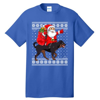 Ugly Xmas Sweater Santa Riding Rottweiler Dog Christmas Gift Tall T-Shirt