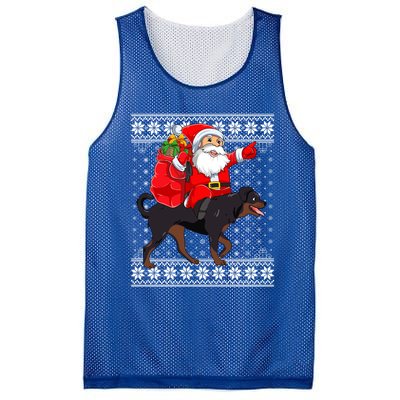 Ugly Xmas Sweater Santa Riding Rottweiler Dog Christmas Gift Mesh Reversible Basketball Jersey Tank