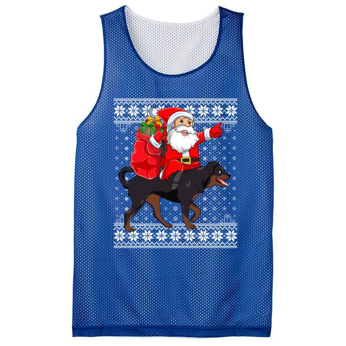 Ugly Xmas Sweater Santa Riding Rottweiler Dog Christmas Gift Mesh Reversible Basketball Jersey Tank