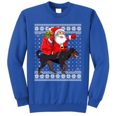 Ugly Xmas Sweater Santa Riding Rottweiler Dog Christmas Gift Tall Sweatshirt