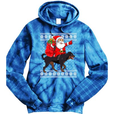 Ugly Xmas Sweater Santa Riding Rottweiler Dog Christmas Gift Tie Dye Hoodie