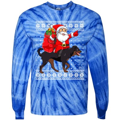 Ugly Xmas Sweater Santa Riding Rottweiler Dog Christmas Gift Tie-Dye Long Sleeve Shirt