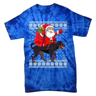 Ugly Xmas Sweater Santa Riding Rottweiler Dog Christmas Gift Tie-Dye T-Shirt