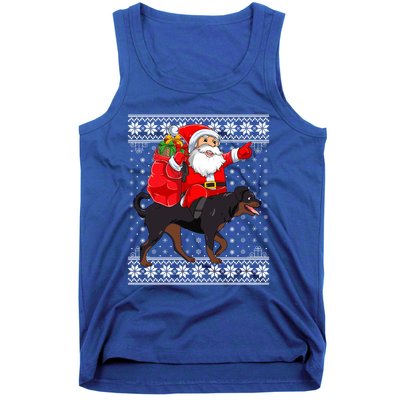 Ugly Xmas Sweater Santa Riding Rottweiler Dog Christmas Gift Tank Top