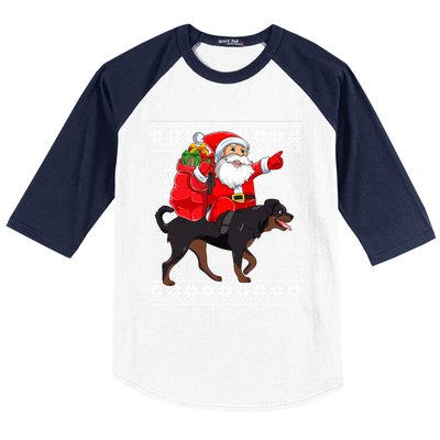 Ugly Xmas Sweater Santa Riding Rottweiler Dog Christmas Gift Baseball Sleeve Shirt