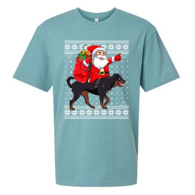 Ugly Xmas Sweater Santa Riding Rottweiler Dog Christmas Gift Sueded Cloud Jersey T-Shirt