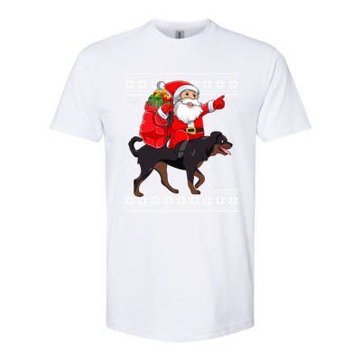 Ugly Xmas Sweater Santa Riding Rottweiler Dog Christmas Gift Softstyle CVC T-Shirt